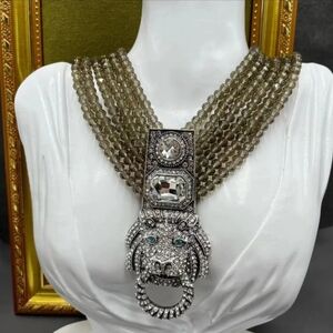 Artisan Avant Garde Vintage Style Heavy Retro Crystal Lion Face Necklace